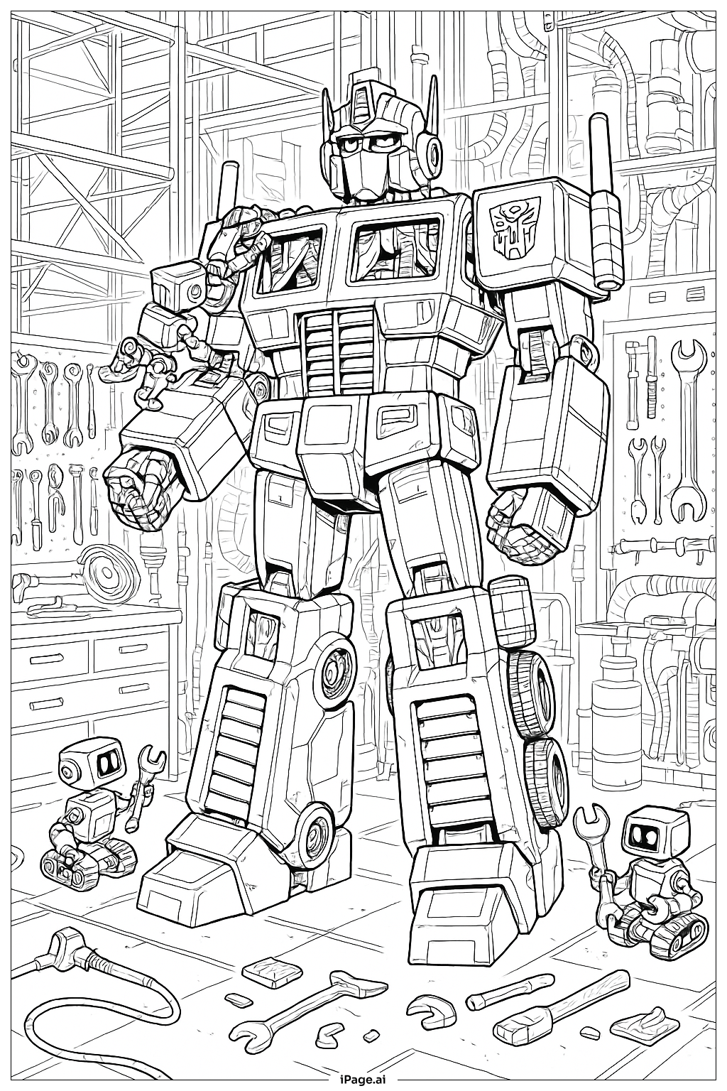  擎天柱维修车间填色页 