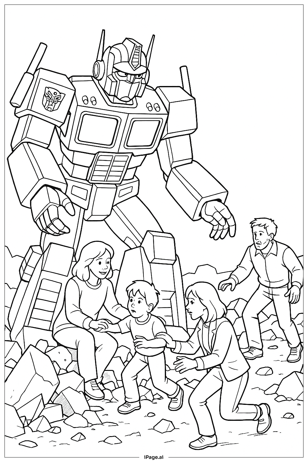  擎天柱救援场景填色页 