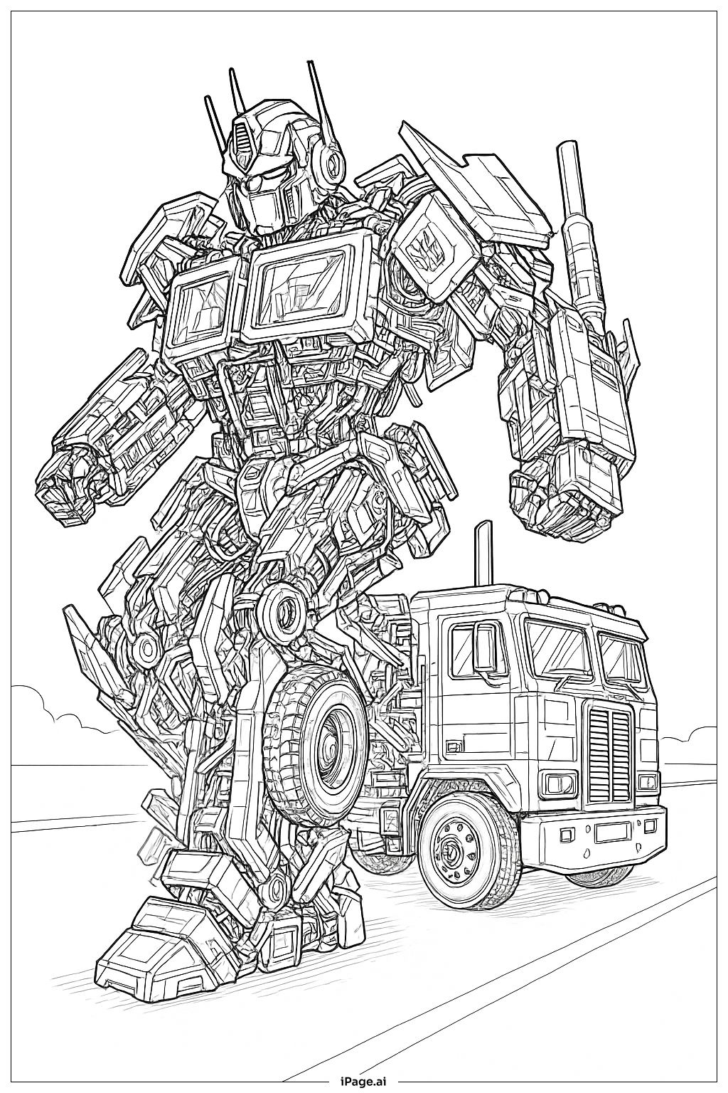  Page de coloriage Optimus Prime se transformant en camion 