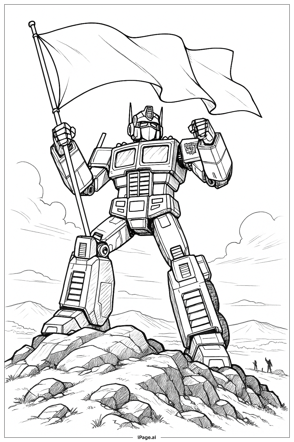  Página para colorear de Victoria de Optimus Prime en la Cima de la Colina 