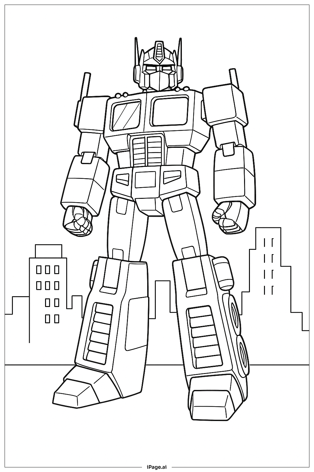  變形金剛柯博文與都市天際線著色頁 