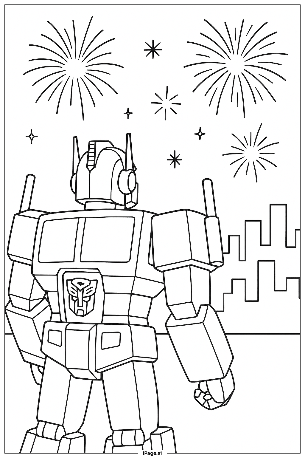  变形金刚 大黄蜂与烟花填色页 