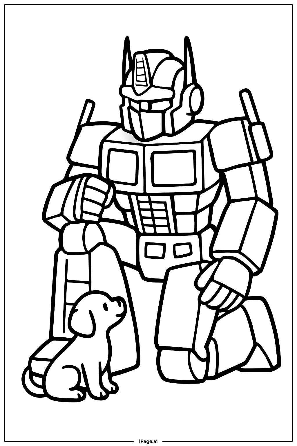  Página para colorir de Optimus Prime com Cachorrinho 