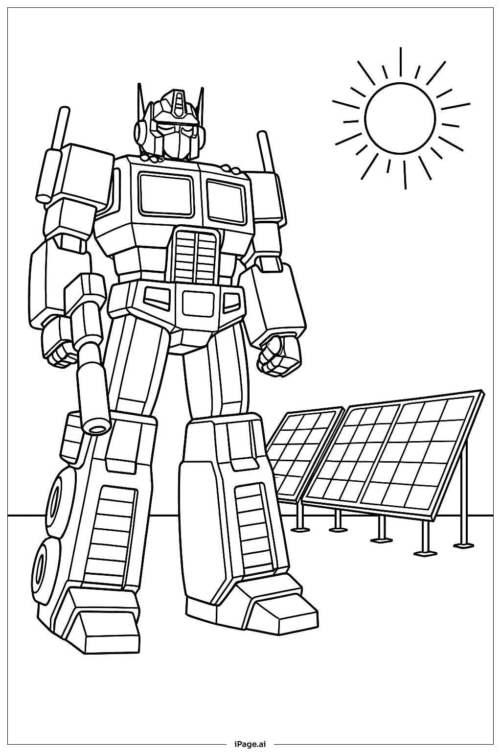  Página para colorear de Optimus Prime con Paneles Solares 