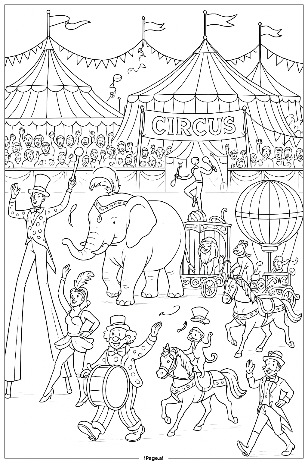  오렌지 서커스 퍼레이드 색칠공부 페이지 