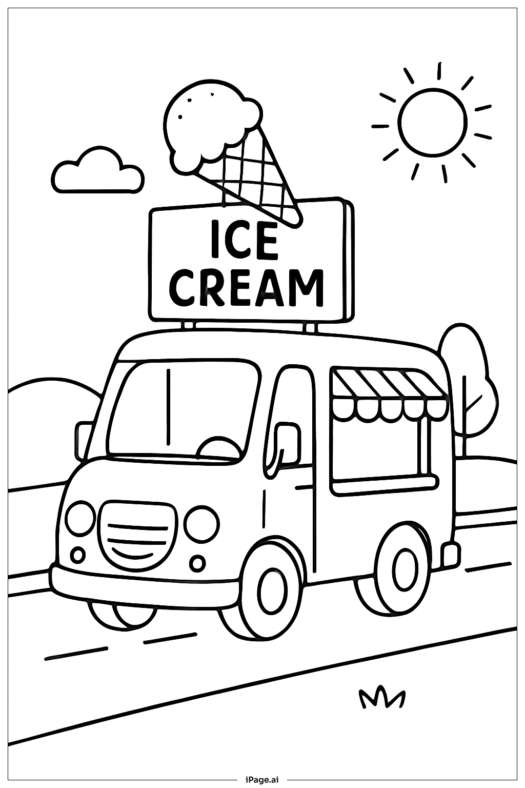  오렌지 아이스크림 트럭 색칠공부 페이지 