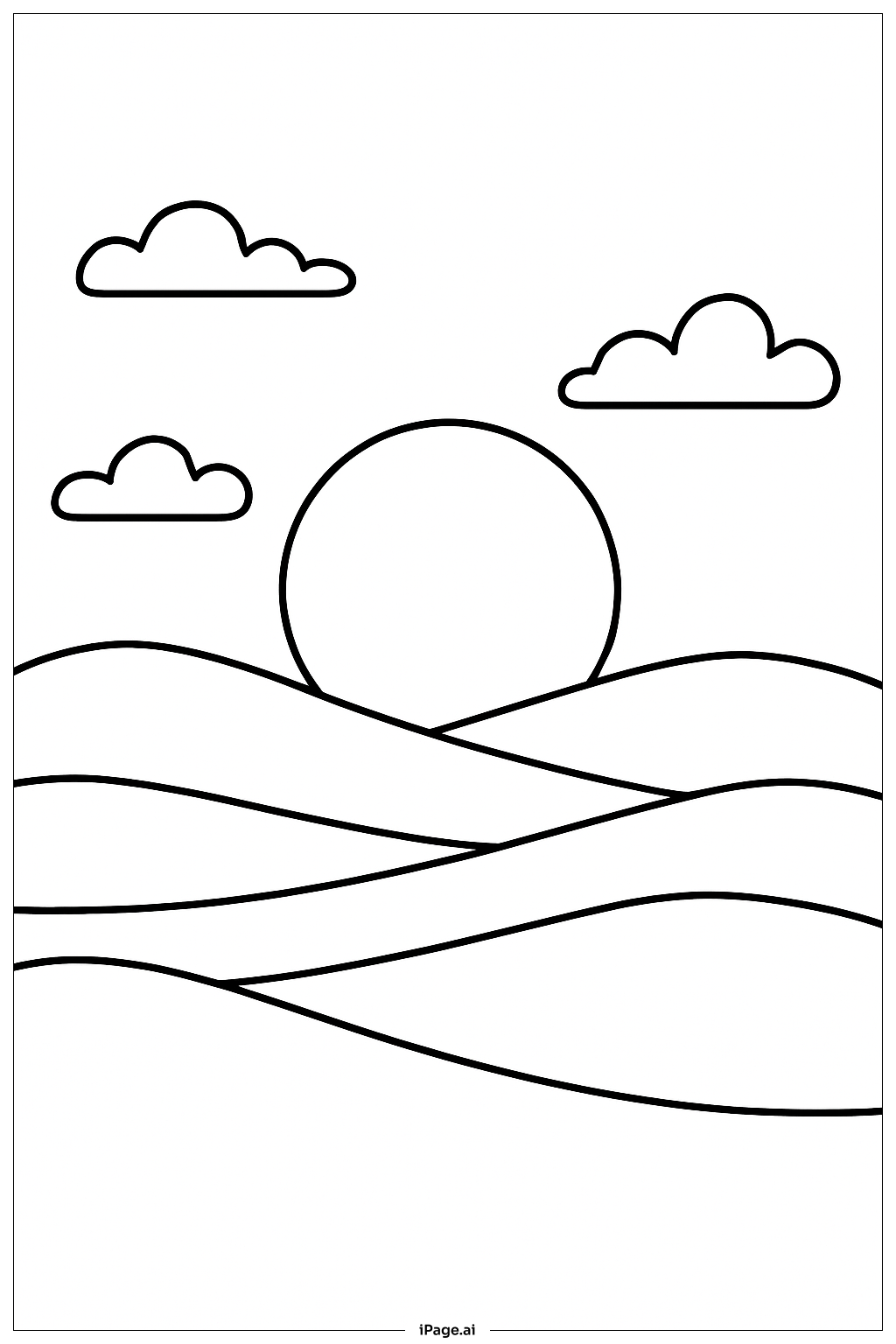  언덕 너머의 오렌지빛 석양 색칠공부 페이지 