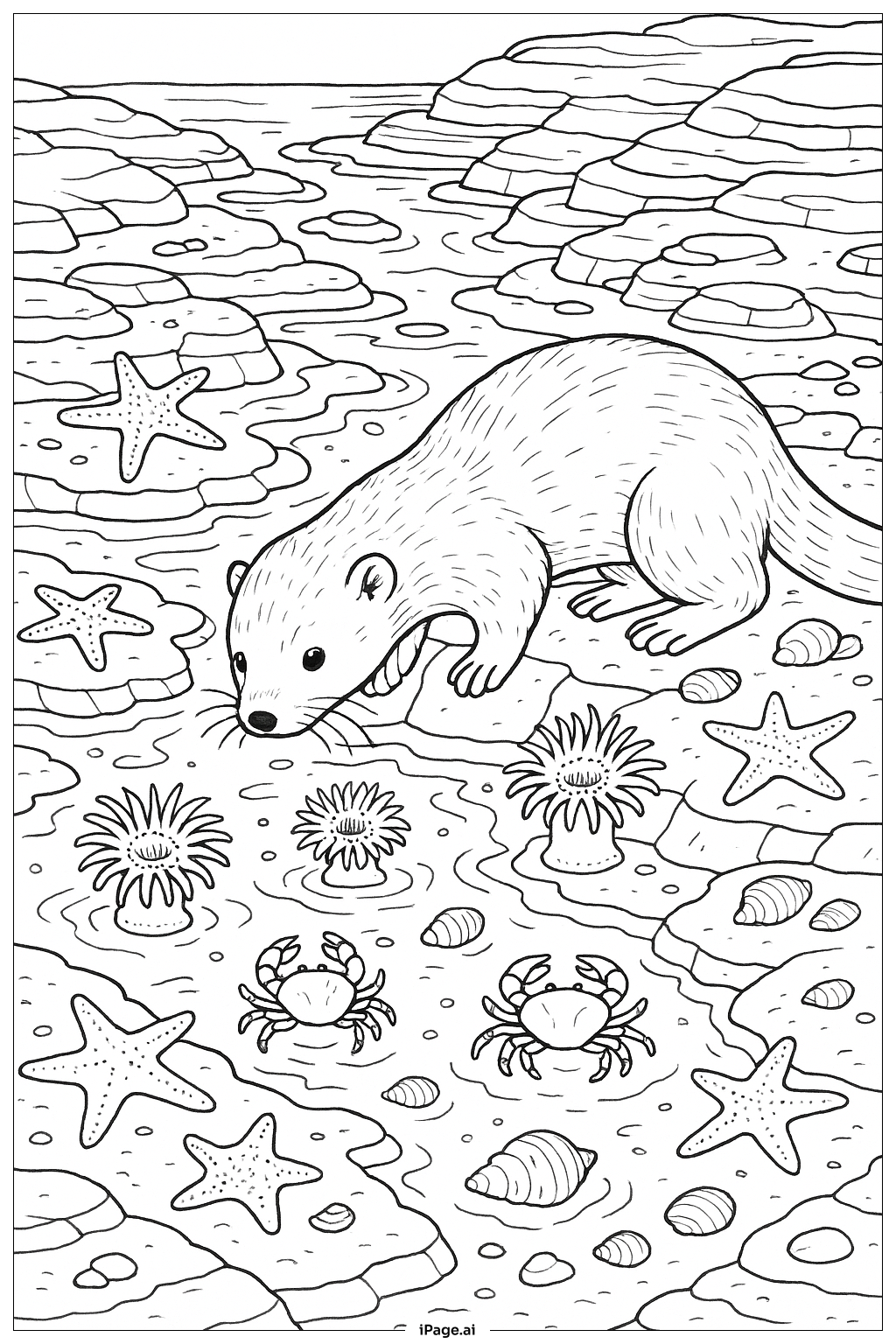  Página para colorear de Nutria Entre Criaturas de la Pozas de Marea 