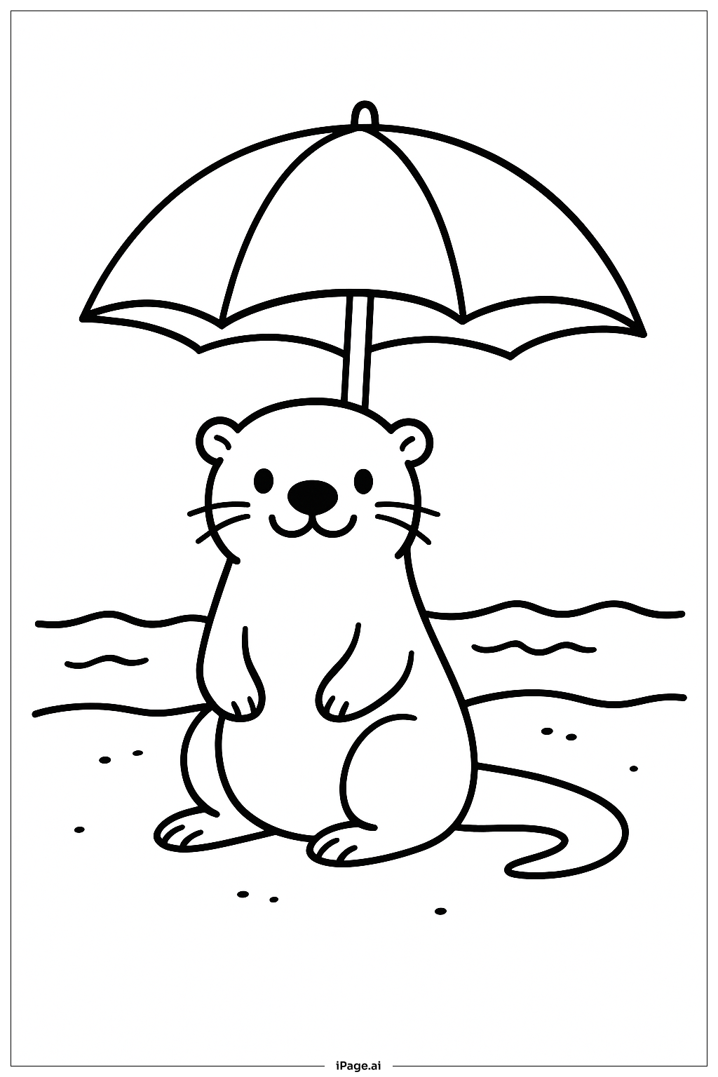  Página para colorear de Nutria Bajo la Sombrilla de Playa 