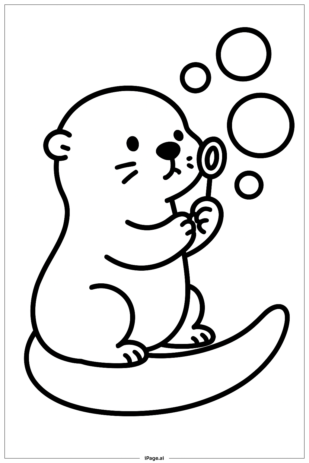  カワウソがシャボン玉を吹いているの塗り絵ページ 