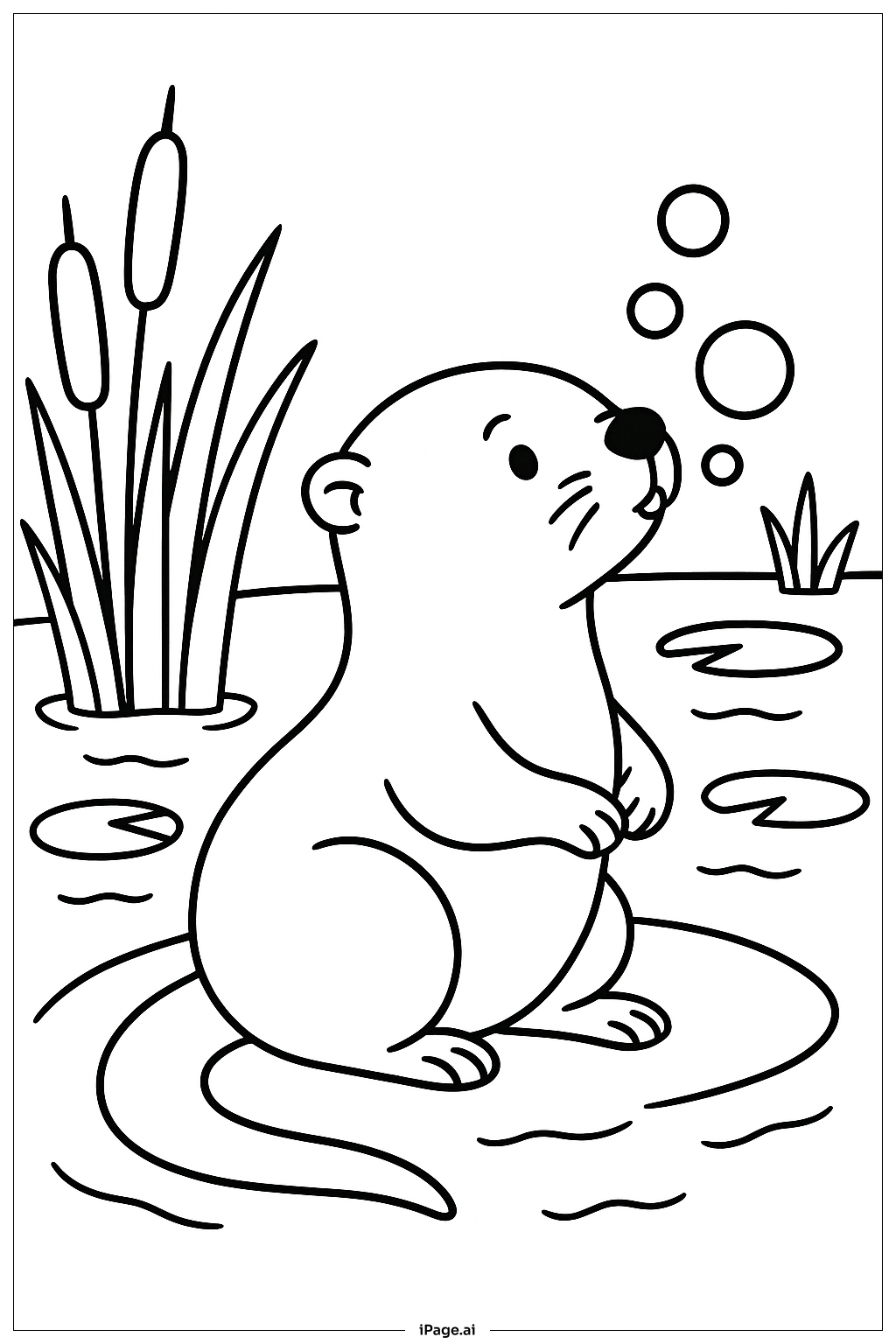  Página para colorear de Nutria soplando burbujas en el estanque 