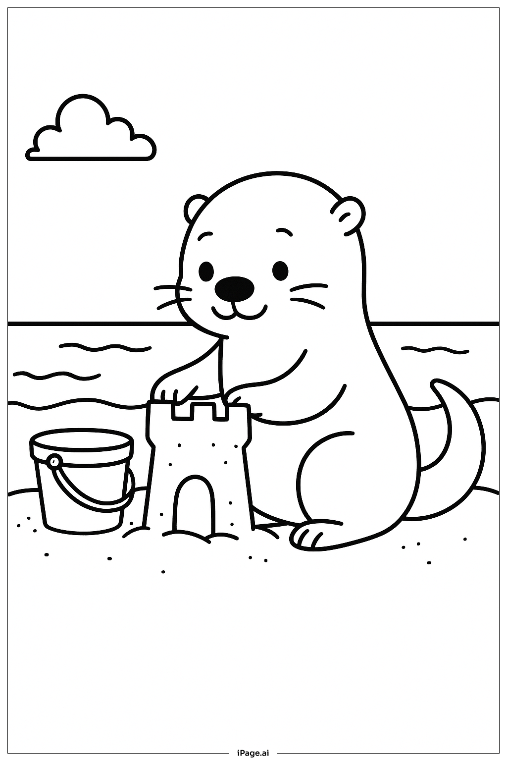  カワウソが砂の城を作るの塗り絵ページ 