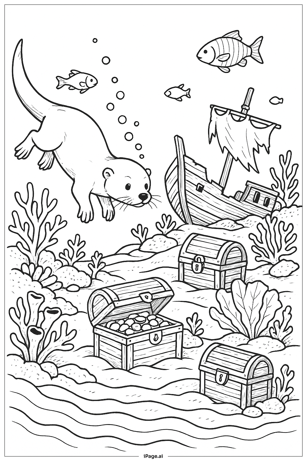  Página para colorear de Nutria Descubriendo un Naufragio 