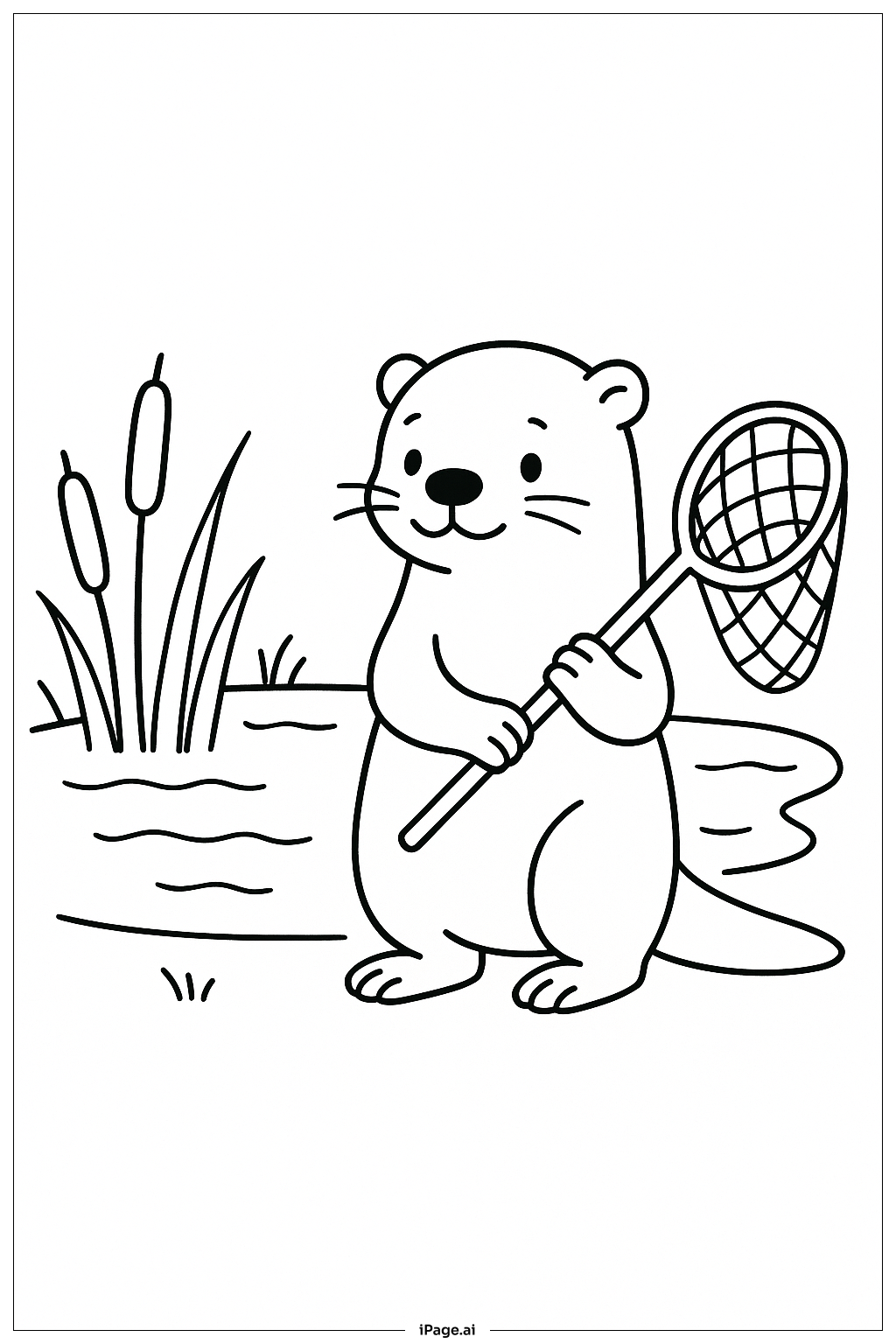  網でカワウソ漁の塗り絵ページ 