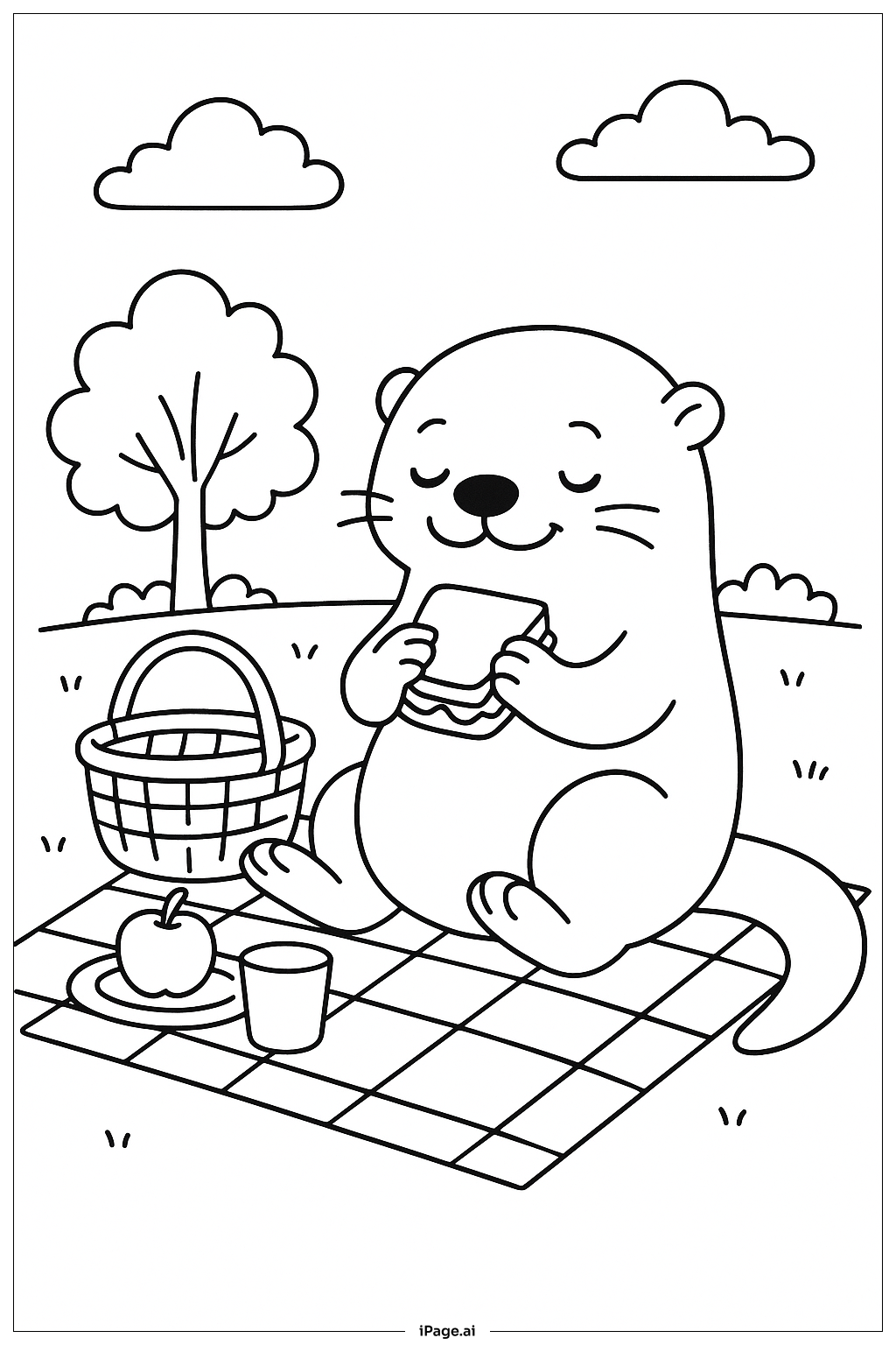  Página para colorear de Nutria disfrutando de un picnic 