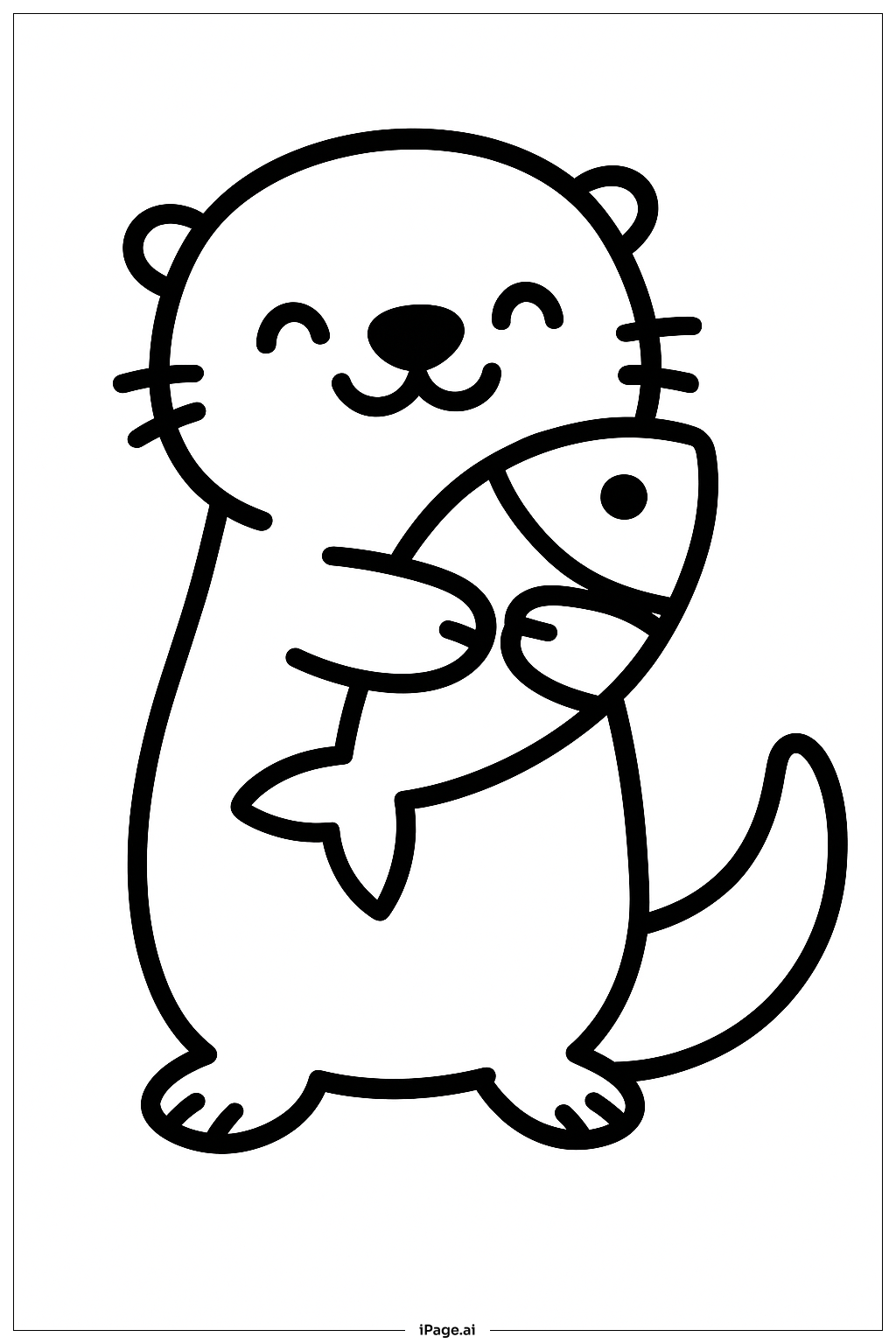  魚を抱きしめるカワウソの塗り絵ページ 