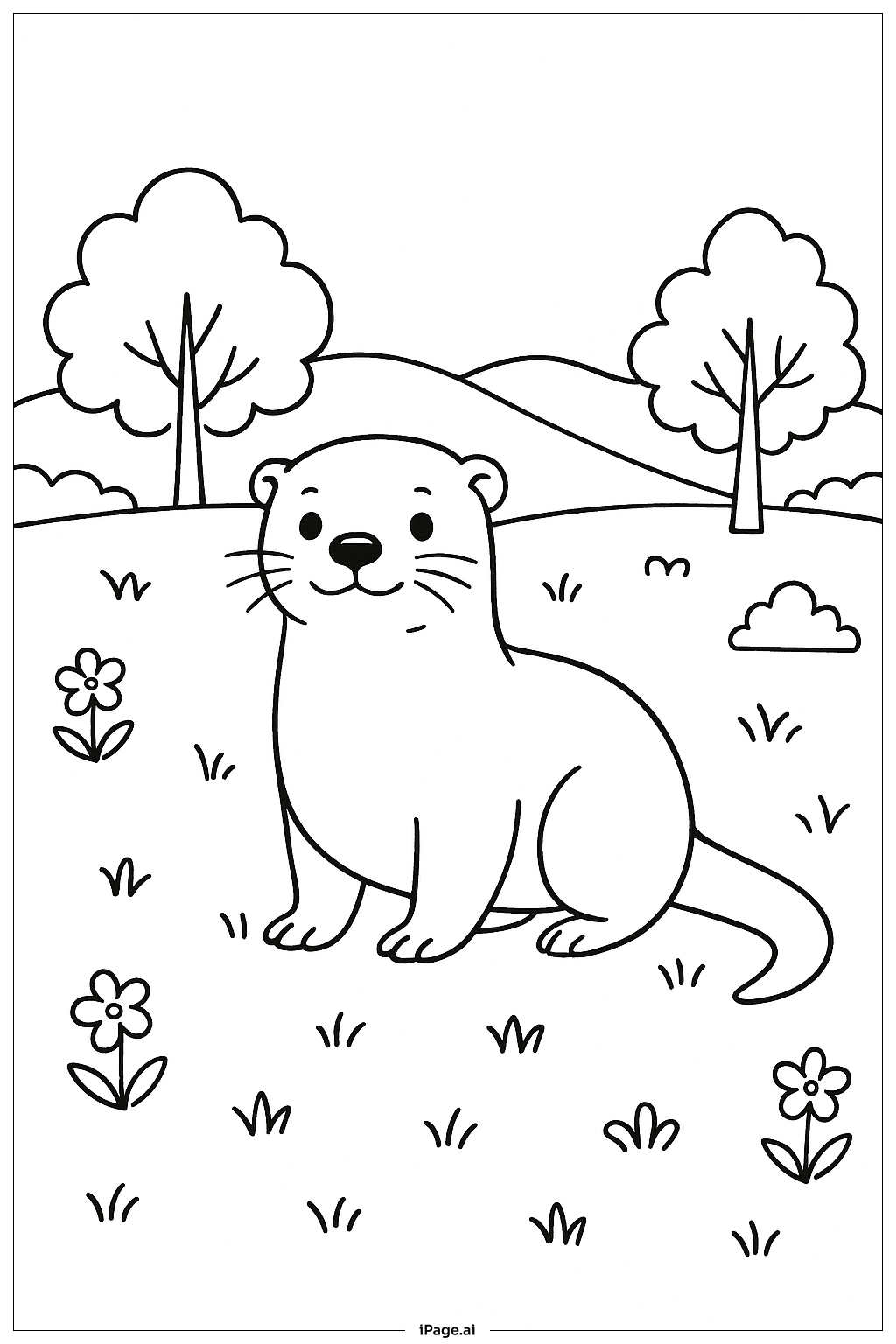  Página para colorear de Nutria en un prado del bosque 