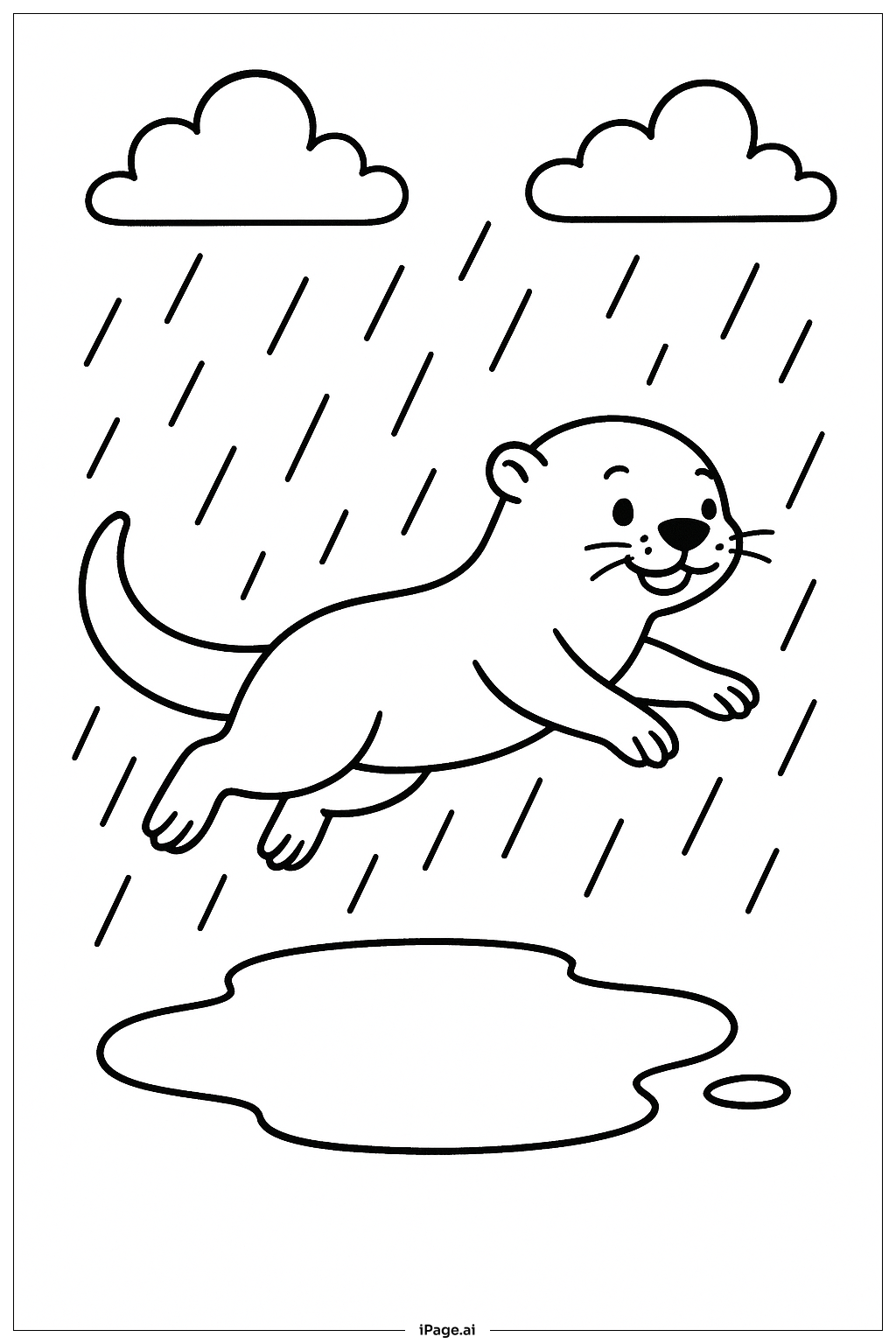 Nutria bajo la lluvia con charco