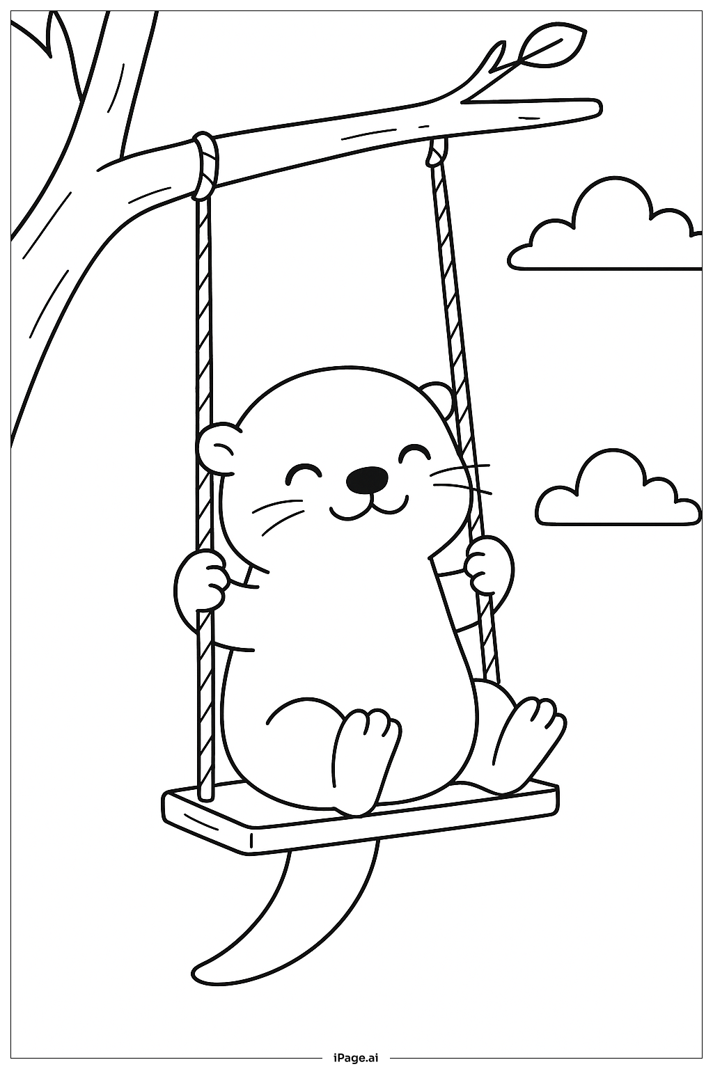  ブランコに乗るカワウソの塗り絵ページ 