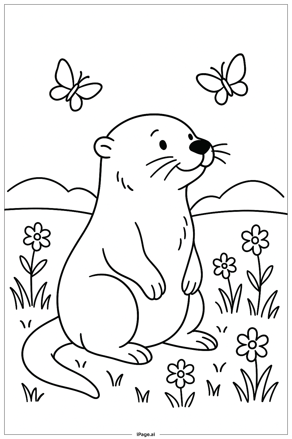  Página para colorear de Nutria observando mariposas 