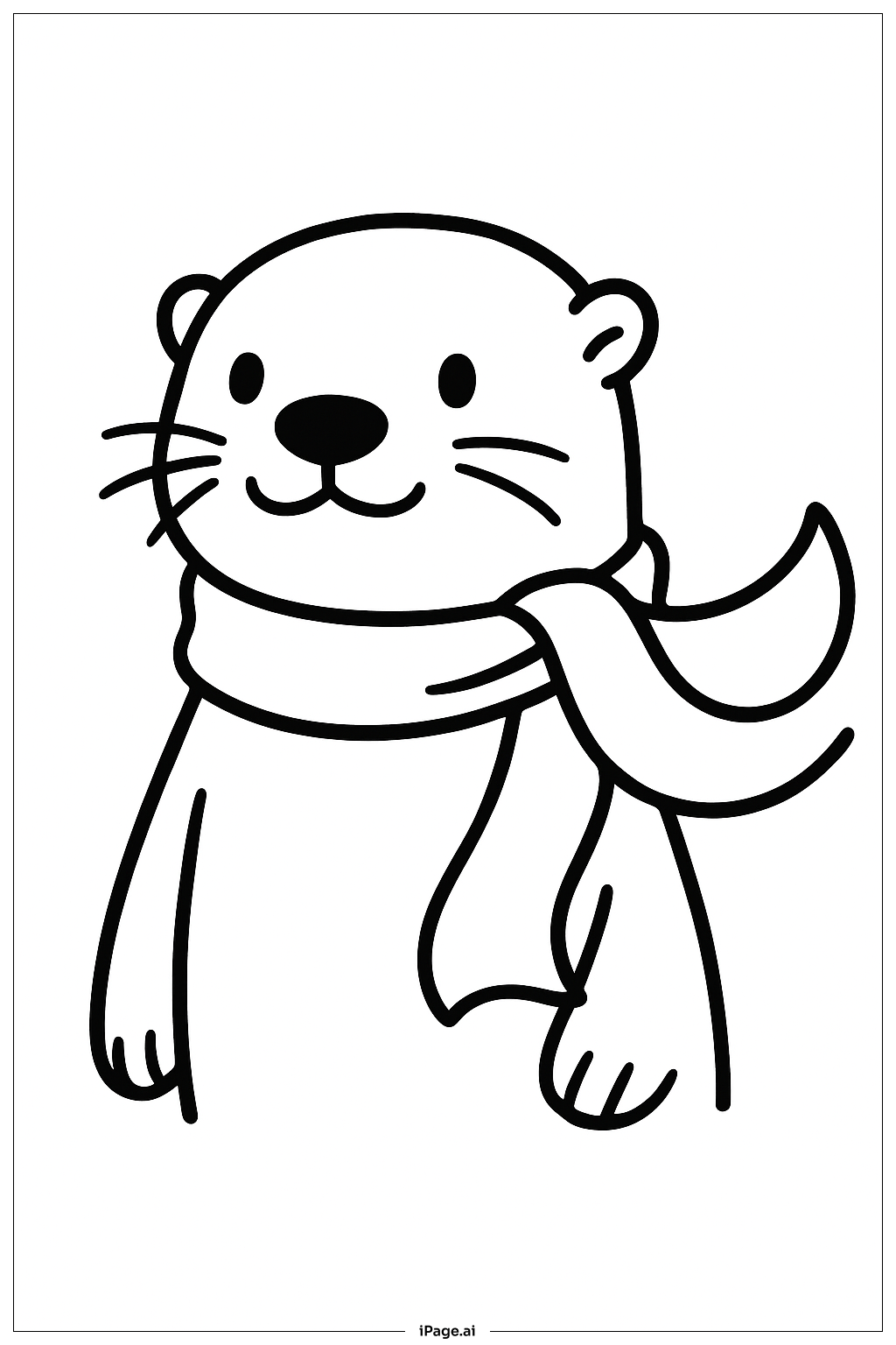  マフラーを巻いたカワウソの塗り絵ページ 