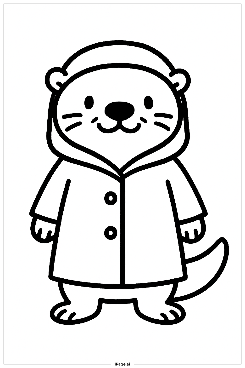  レインコートを着たカワウソの塗り絵ページ 