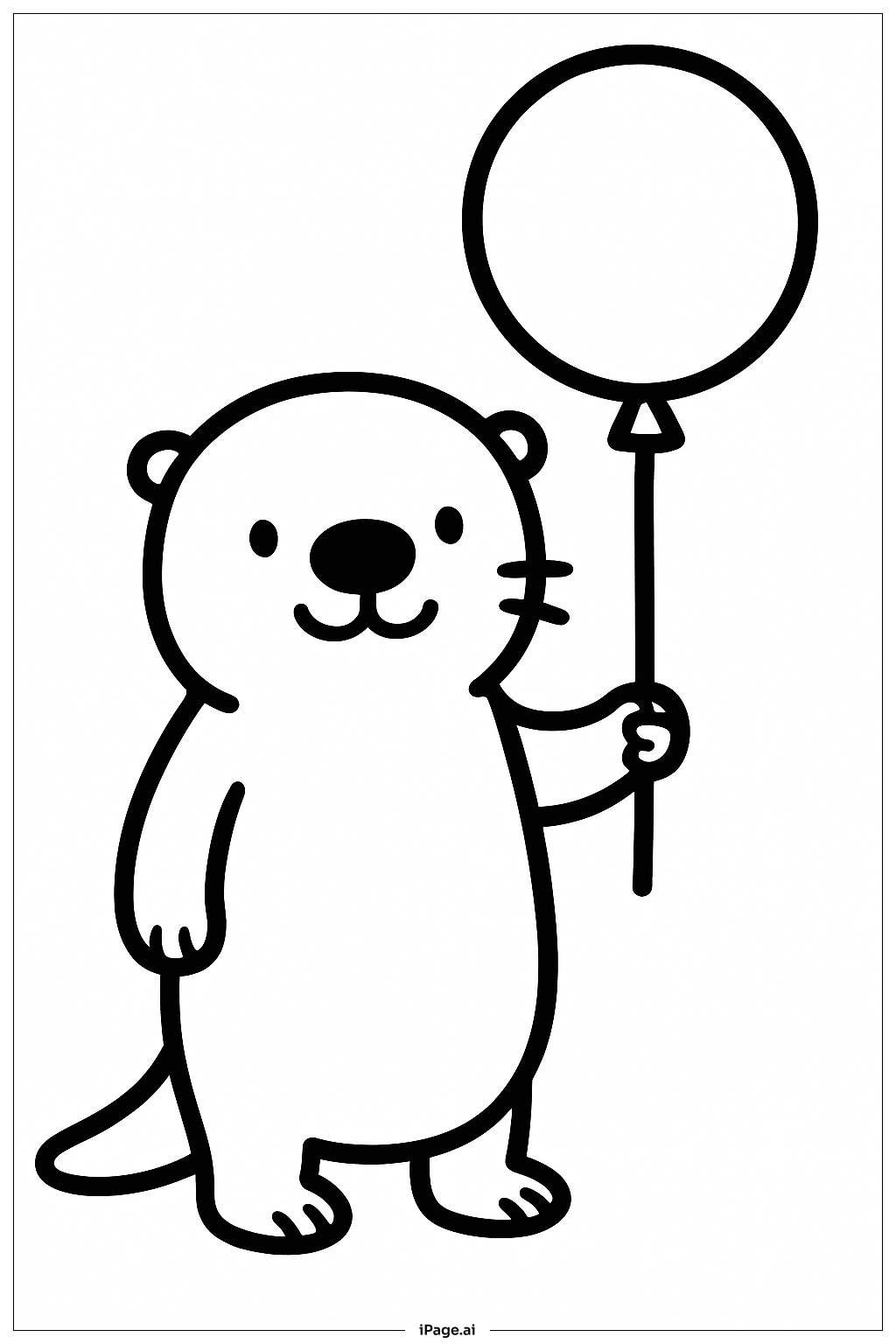  風船を持つカワウソの塗り絵ページ 