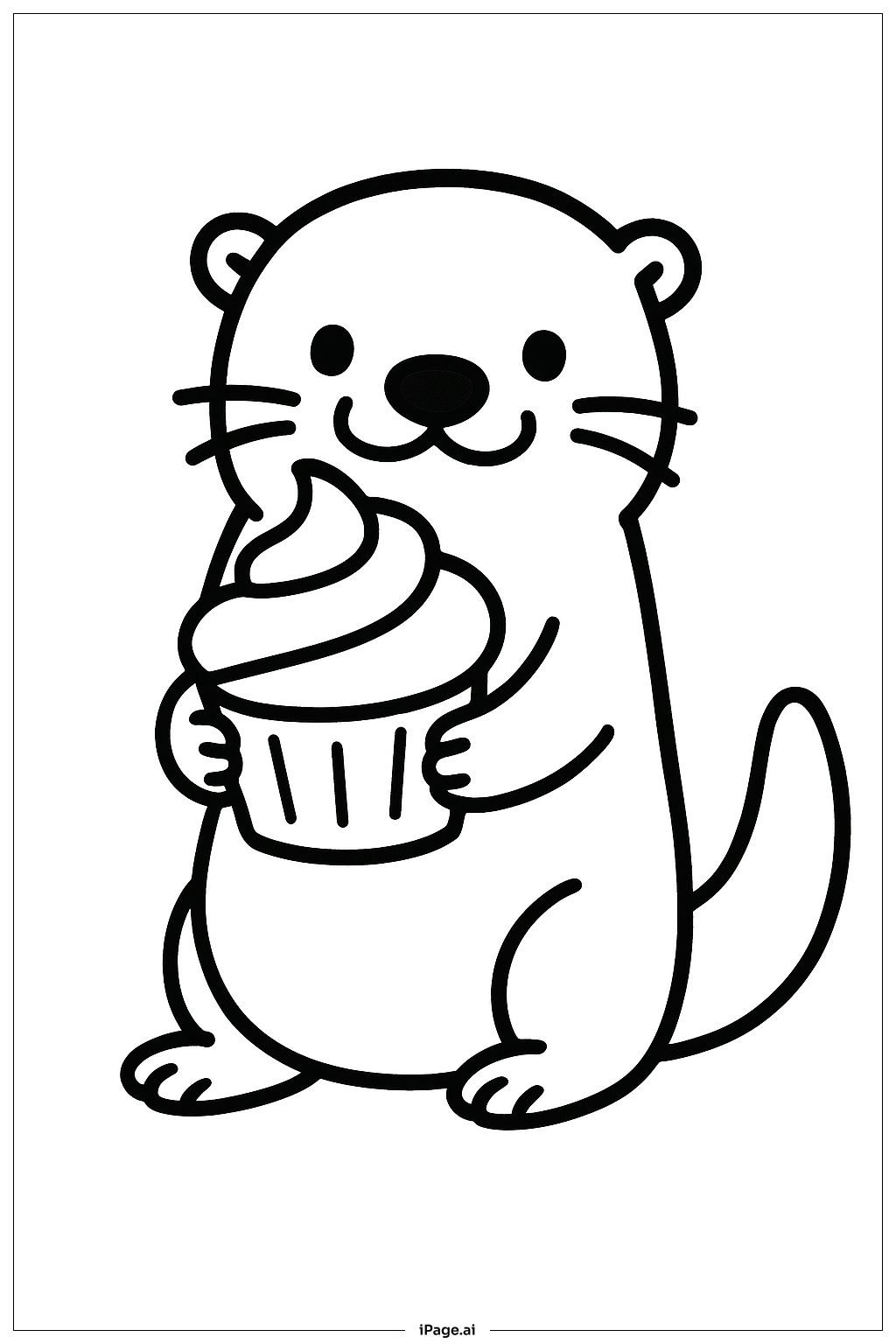  カップケーキを持ったカワウソの塗り絵ページ 