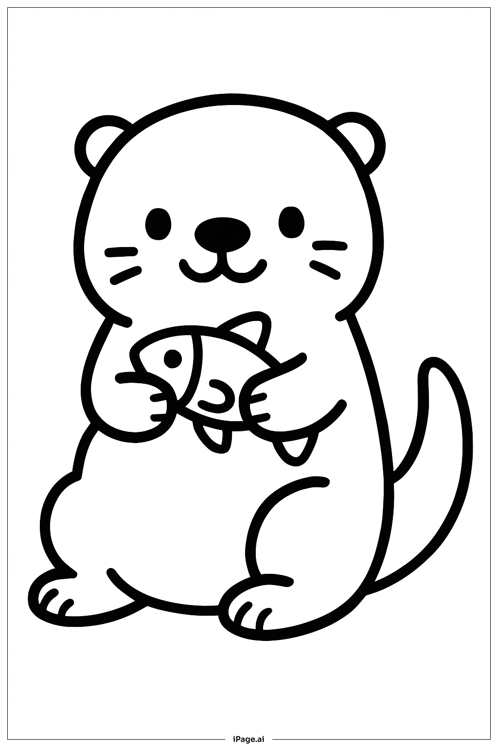  小さな魚を持ったカワウソの塗り絵ページ 