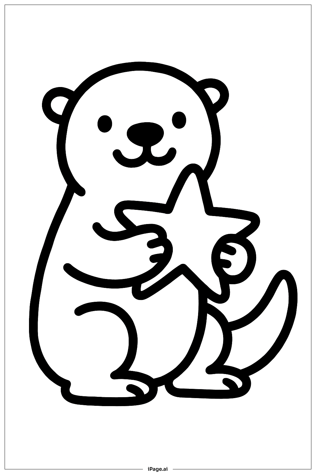  ヒトデを持つカワウソの塗り絵ページ 