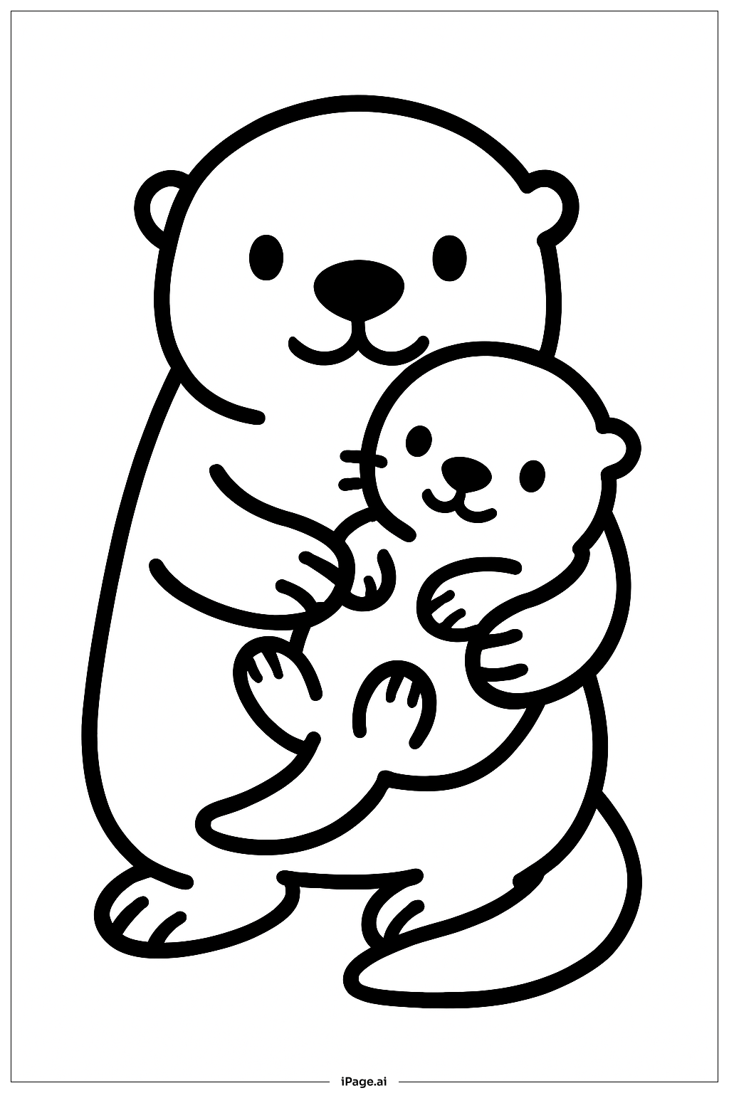  小さな赤ちゃんカワウソとカワウソの塗り絵ページ 