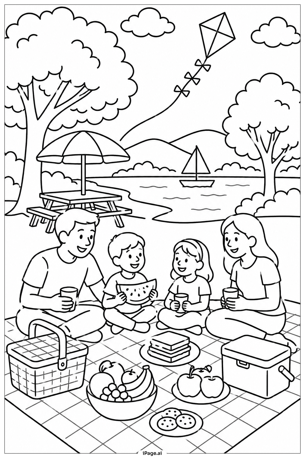 Página para colorir de Banquete de Piquenique ao Ar Livre