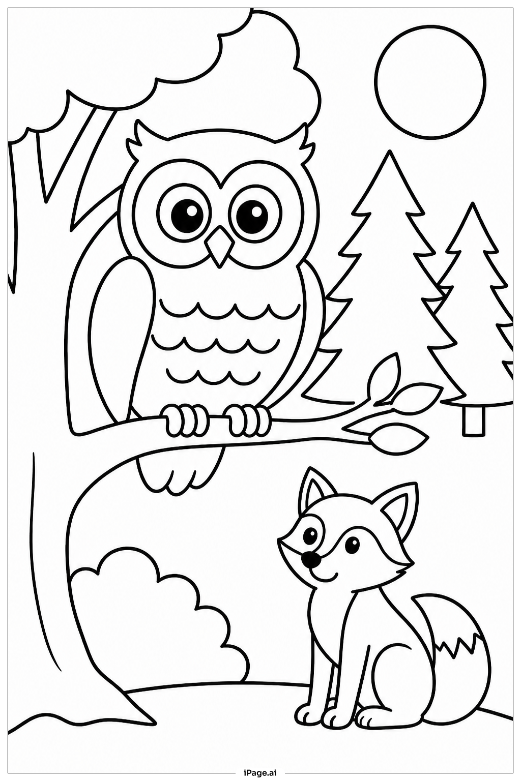 Eule und Fuchs Ausmalseite