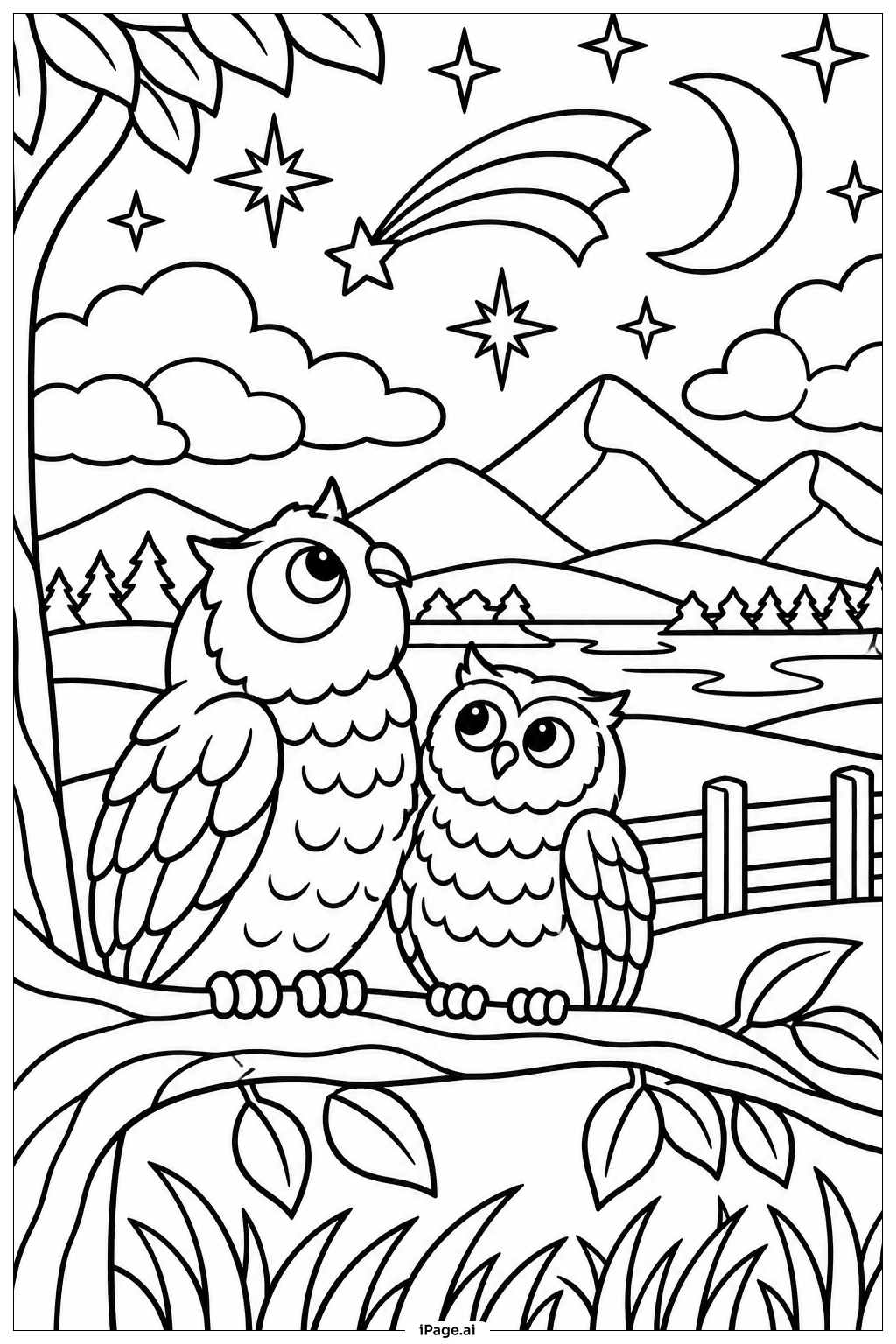 Eule und Sternenhimmel