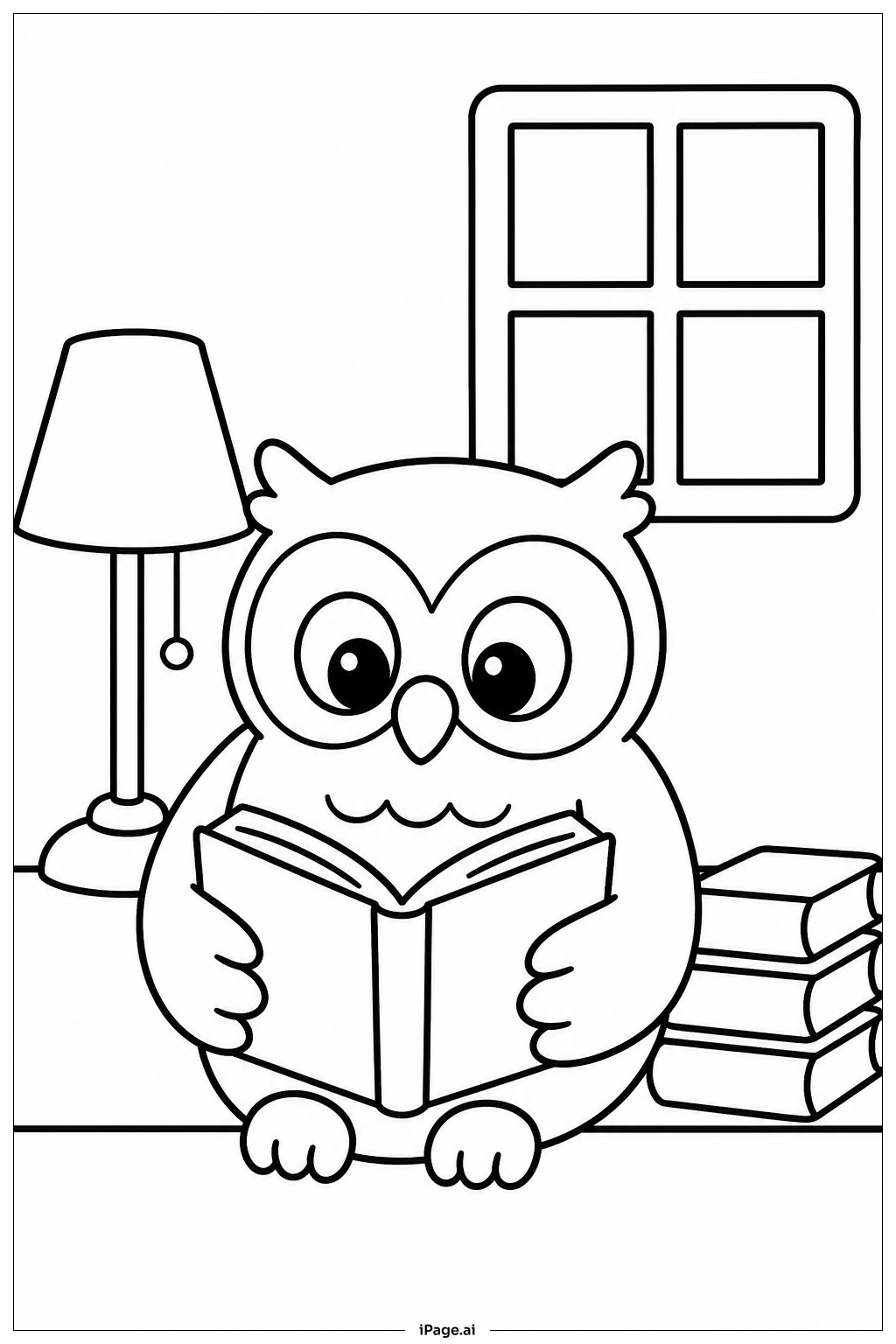 Eule liest ein Buch Ausmalseite