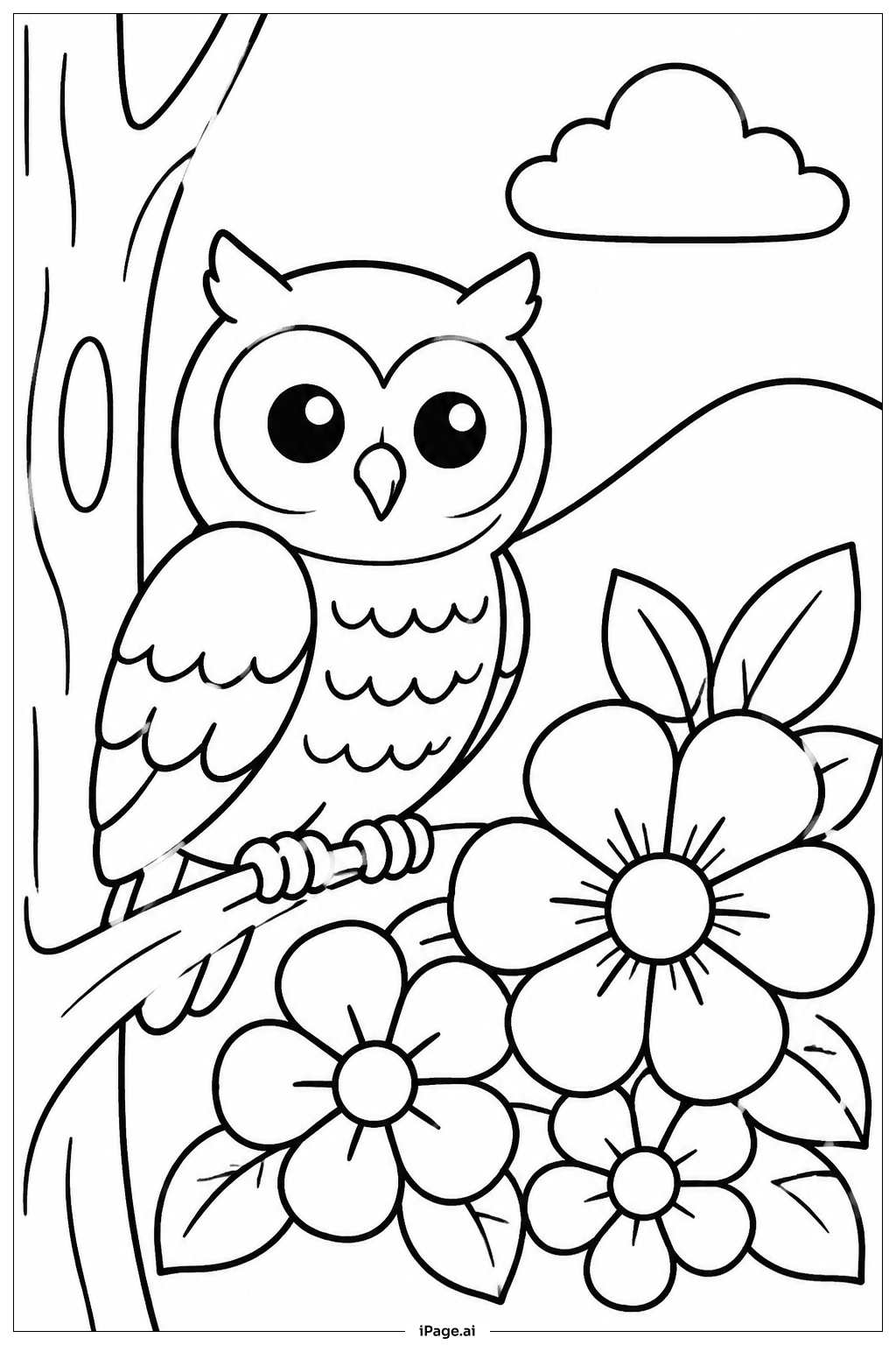 Eule mit Blumen Ausmalseite