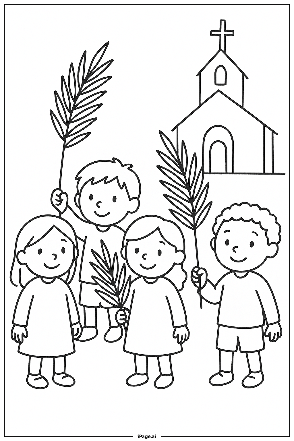  Palm Sunday Children with Palms Coloring Page 
