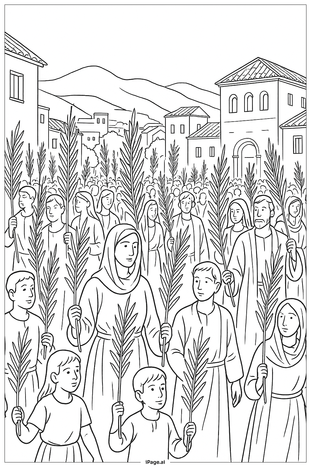 Palm Sunday City Procession Coloring Page 