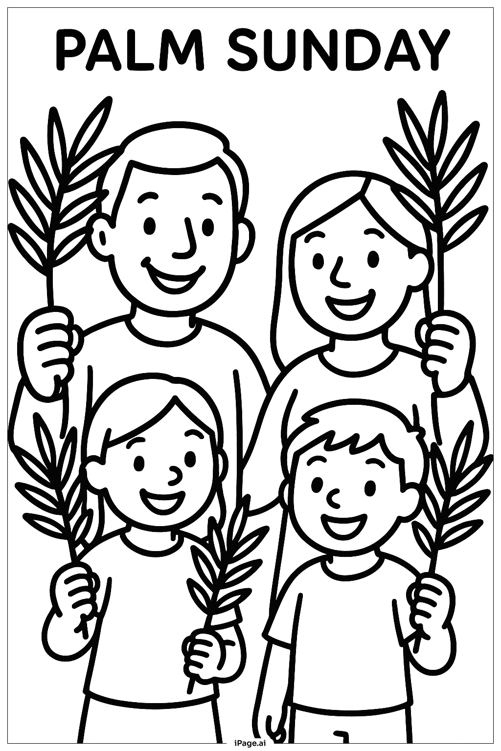  Palm Sunday Family Holding Palms Coloring Page 