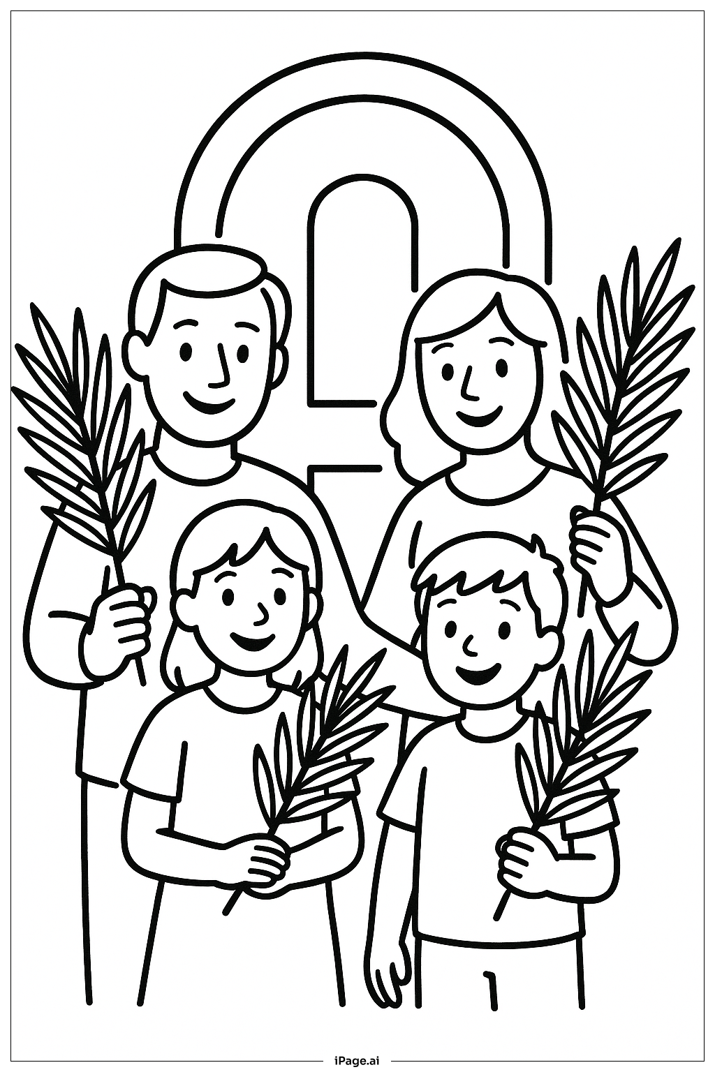  Palm Sunday Family with Palms Coloring Page 