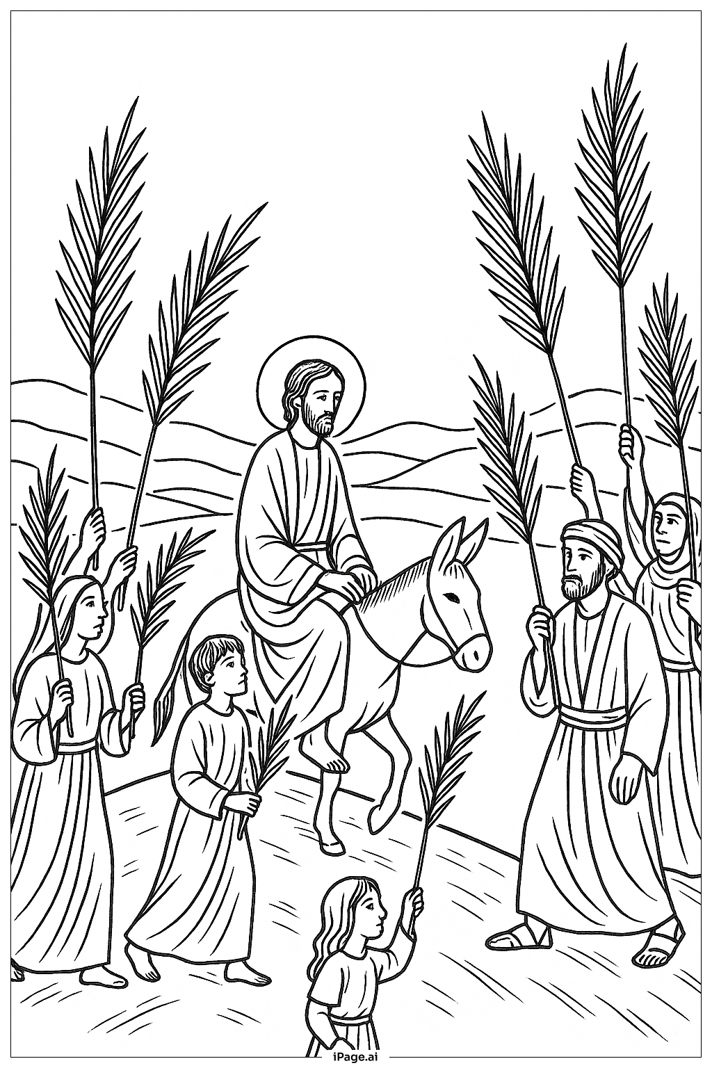  Palmsonntag Hügelprozession Ausmalseite 