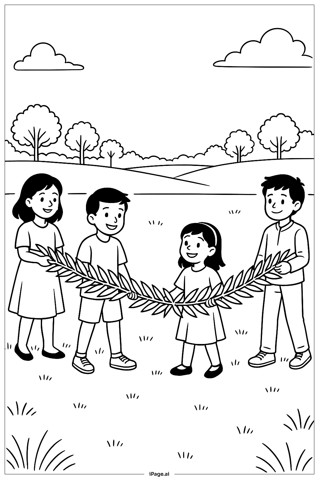  Palmsonntag Lange Palmen-Girlande Ausmalseite 