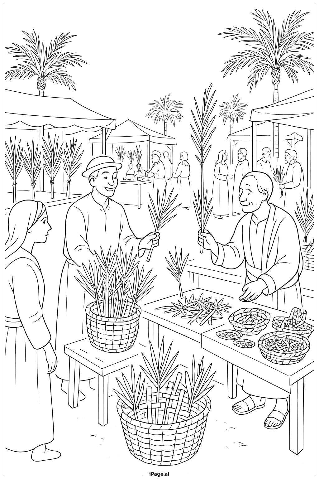  Palm Sunday Market Scene Coloring Page 