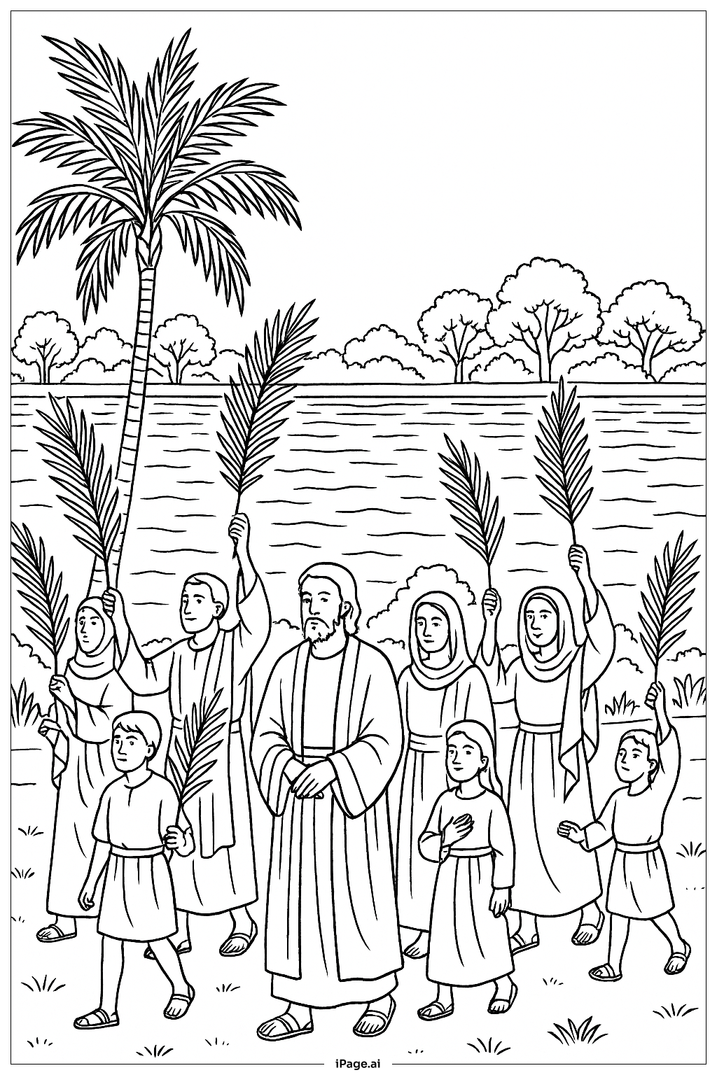  棕櫚主日河岸遊行著色頁 