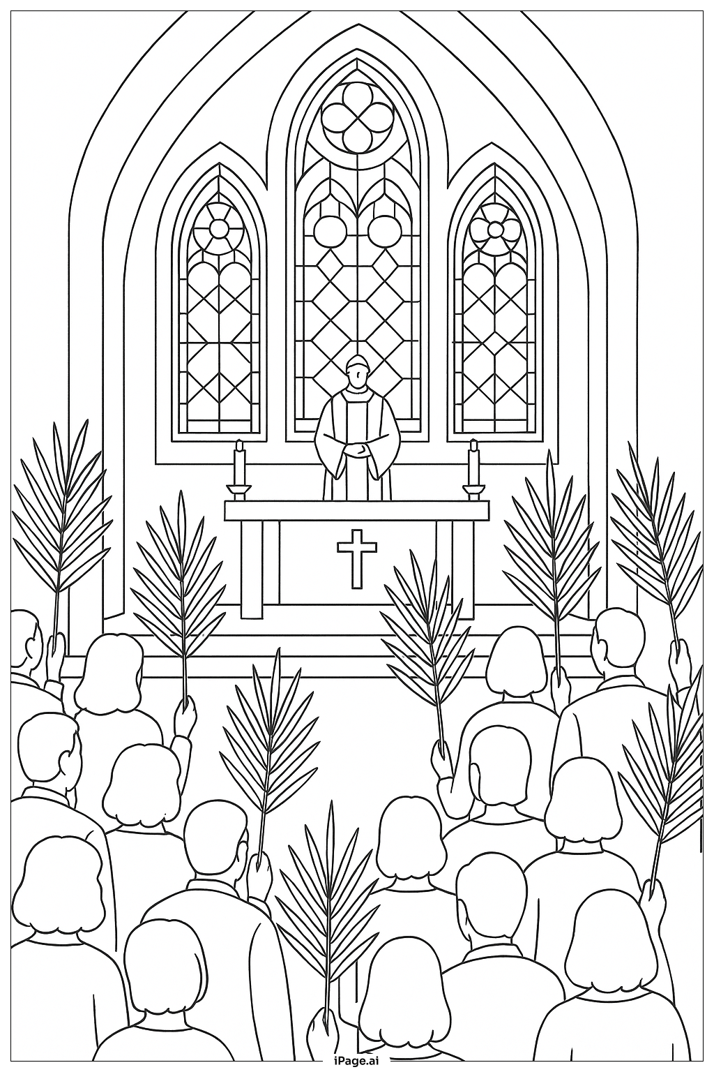  棕櫚主日教堂內部著色頁 