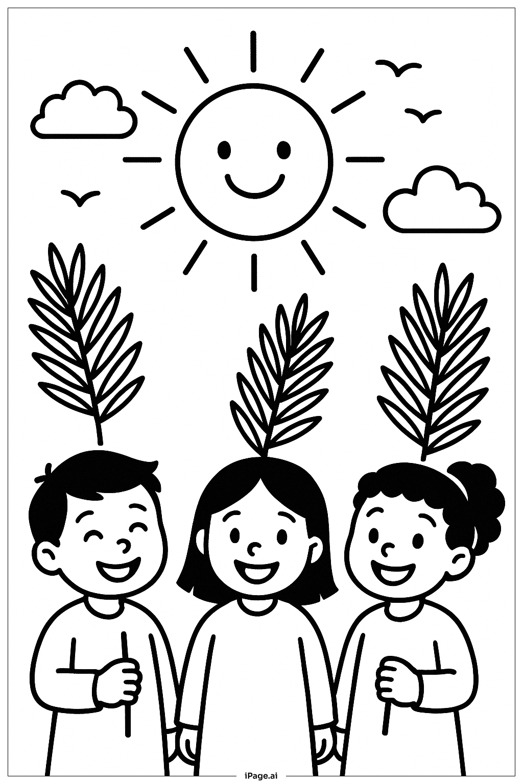  Trang tô màu Chúa Nhật Lễ Lá Mặt Trời bên Trẻ Em 