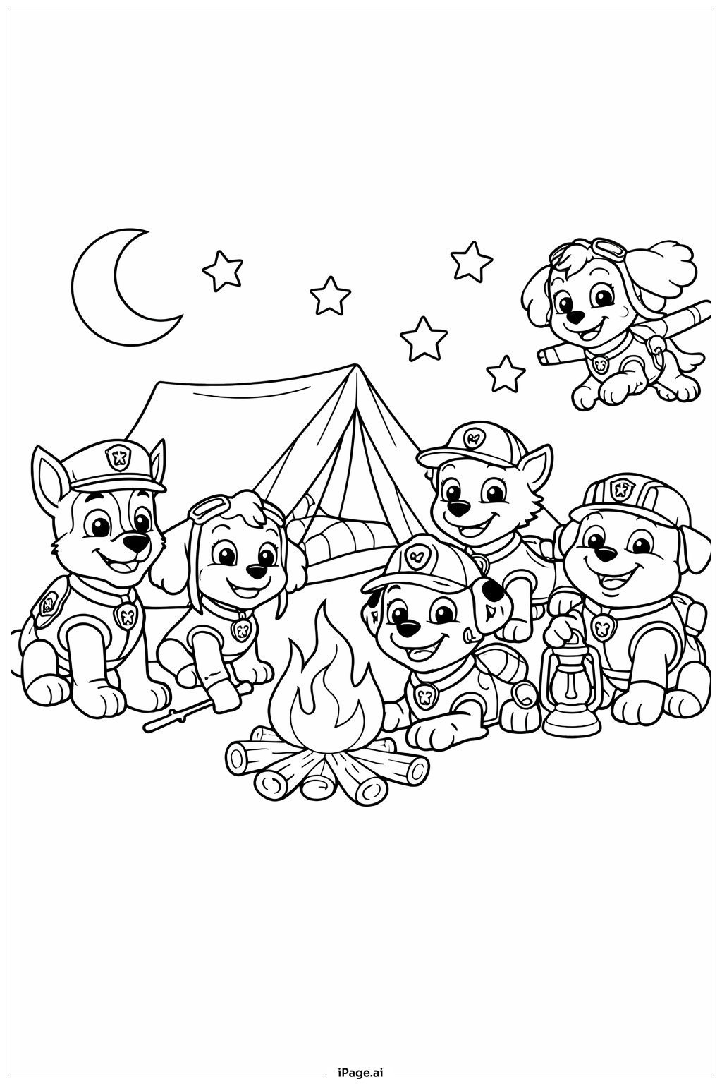 파우 패트롤 별 아래 캠핑 색칠공부 페이지