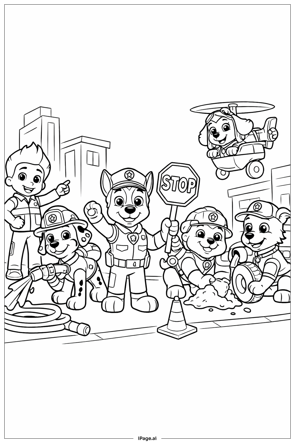 퍼피 구조대 시내 거리 도움 색칠공부 페이지