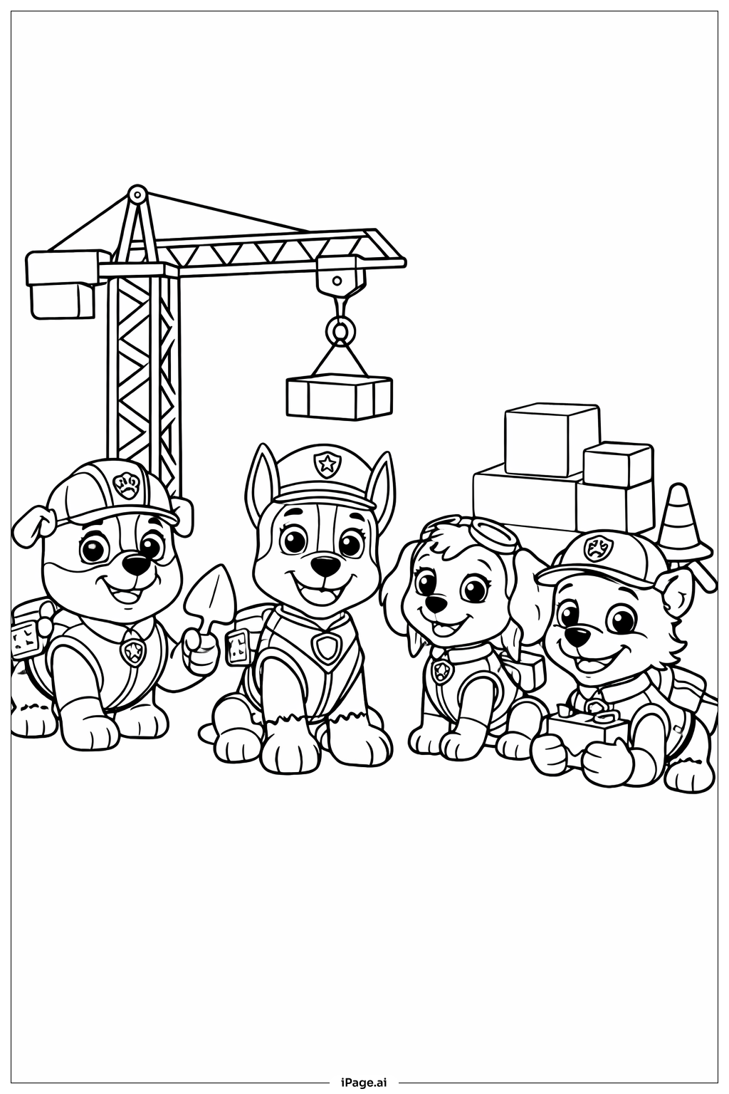 퍼피 구조대 건설 현장 도움 색칠공부 페이지