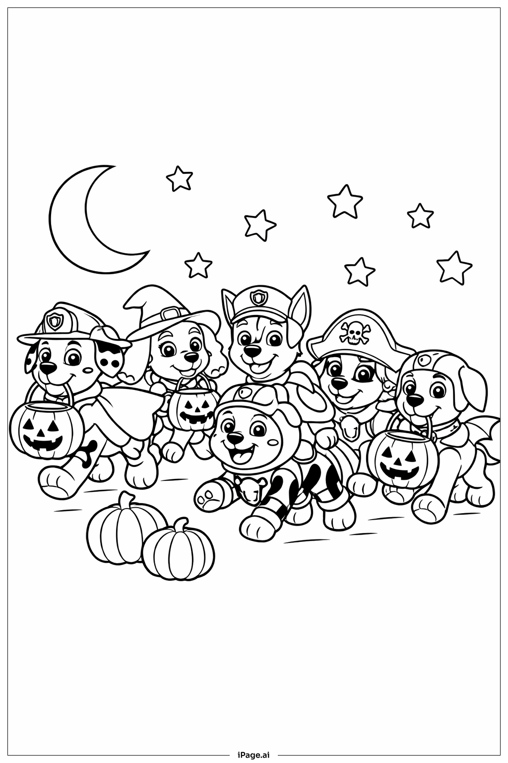 퍼피 구조대 할로윈 밤 산책 색칠공부 페이지